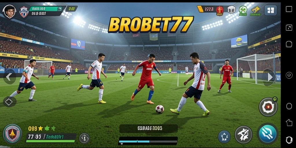 Screenshot BROBET77 menampilkan aksi seru di lapangan sepak bola.