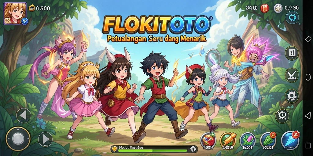 Screenshot dari gameplay FLOKITOTO yang menampilkan karakter Anime yang dinamis.
