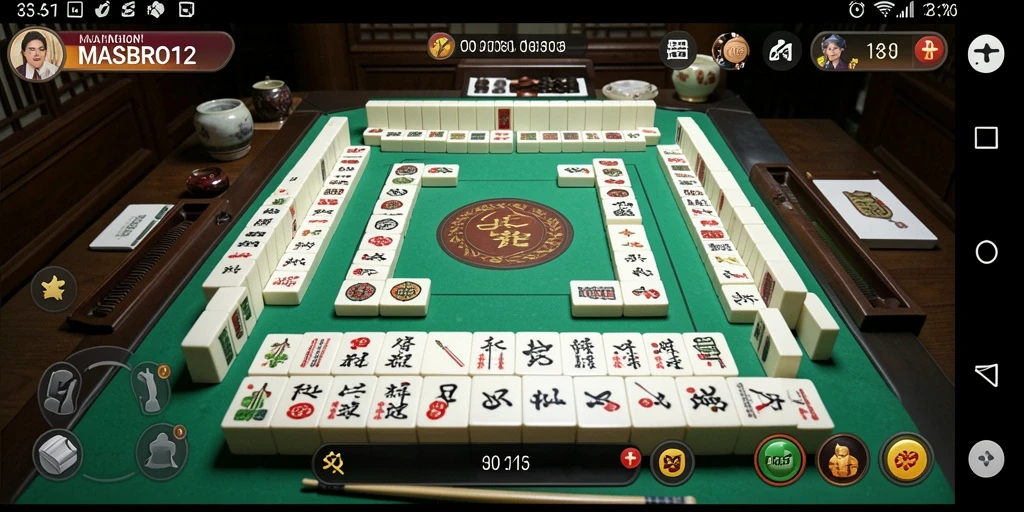 Tampilan gameplay seru dari MASBRO12 dengan grafis Mahjong yang memukau.
