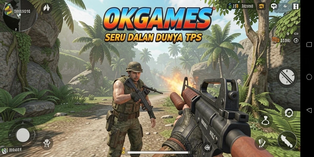 Tangkapan layar OKGAMES menunjukkan aksi seru di dunia TPS.