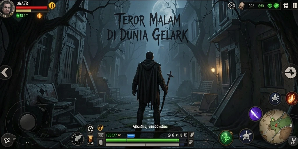 Screenshot dari gameplay ORA78 menampilkan suasana horor yang mencekam.