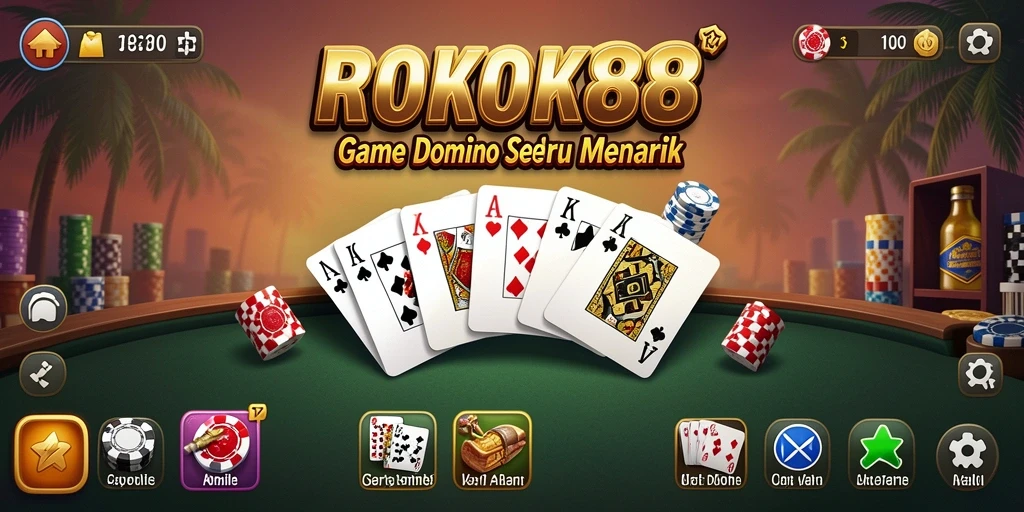 Tampilan gameplay seru dari ROKOK88, ajak temanmu bermain Domino.